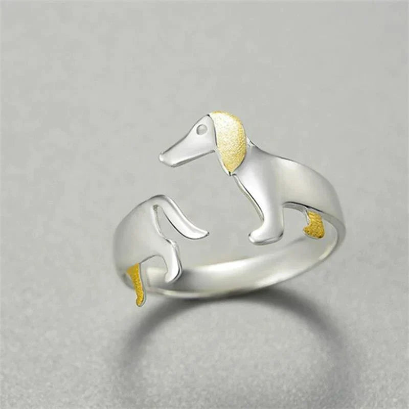 Adjustable Silver Dachshund Ring | Cute Dog Design