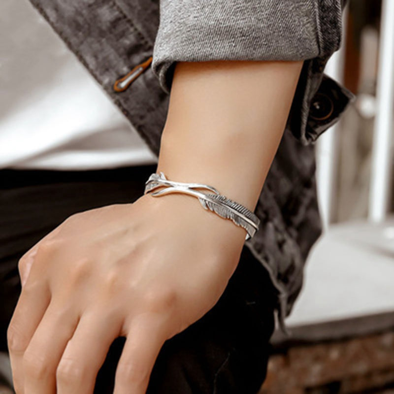 Adjustable Bracelet with Silver Feathers