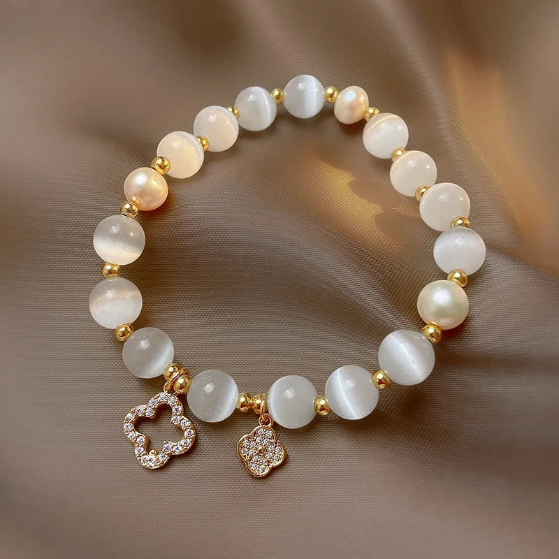 NATURAL CRYSTAL AND PEARL BRACELET