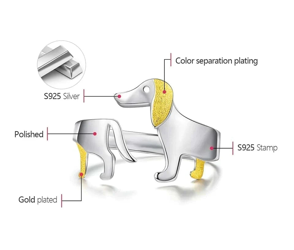 Adjustable Silver Dachshund Ring | Cute Dog Design