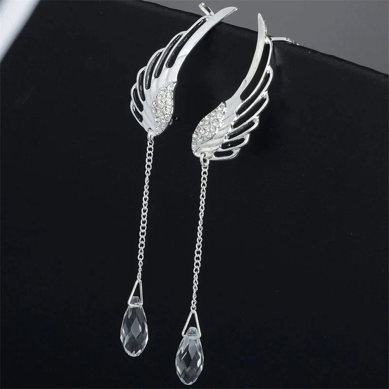 Long Cuff Earrings With Angel Wings