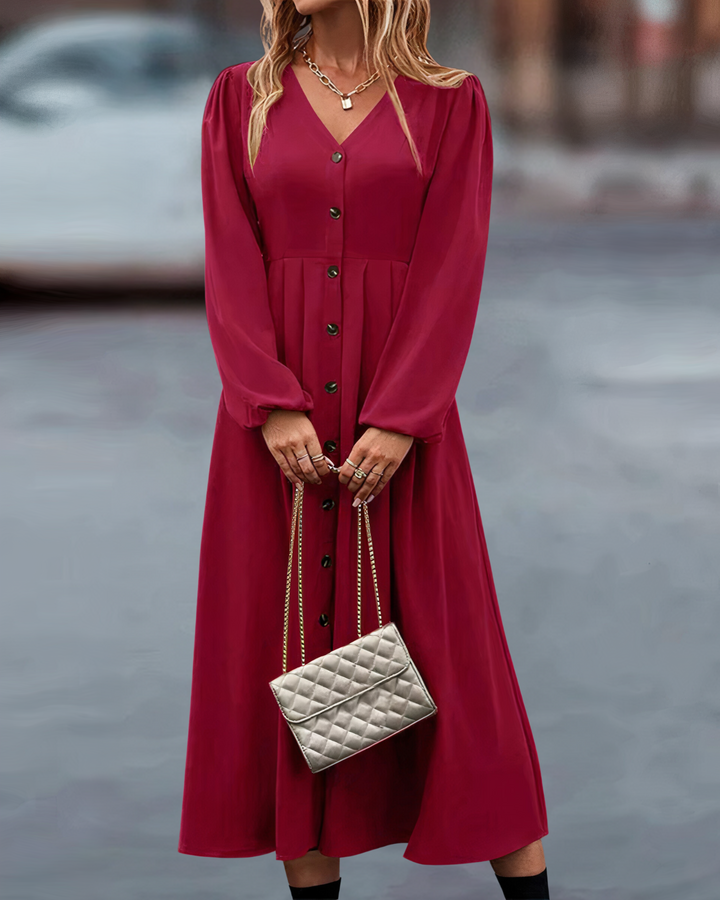 Maxi Autumn Dress with Button Closure – Amira