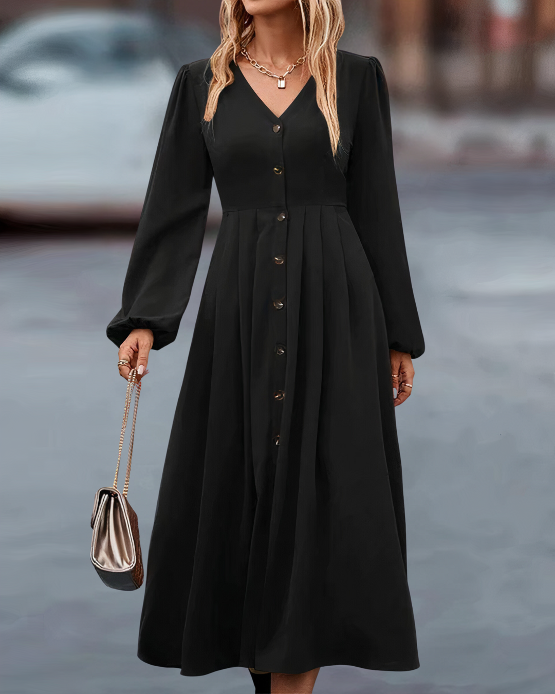 Maxi Autumn Dress with Button Closure – Amira