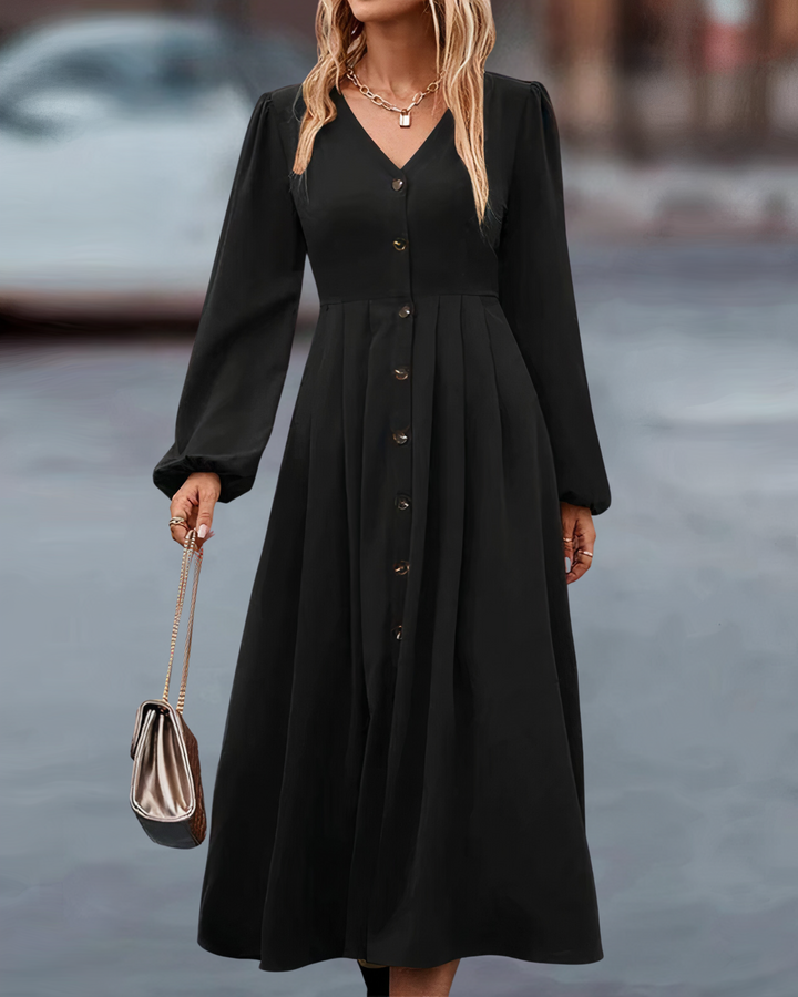 Maxi Autumn Dress with Button Closure – Amira