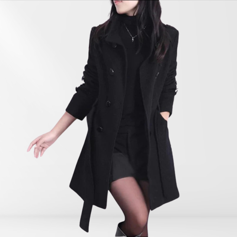 Women's coat with belt & double button placket – Alvara