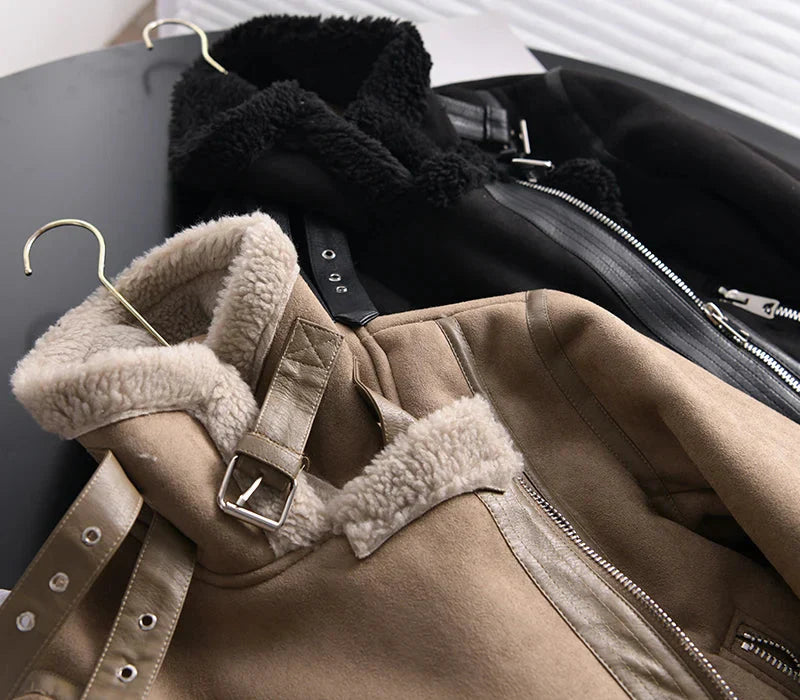 Ladies' Fleece Sherpa Bomber Jacket with Zip – Amira