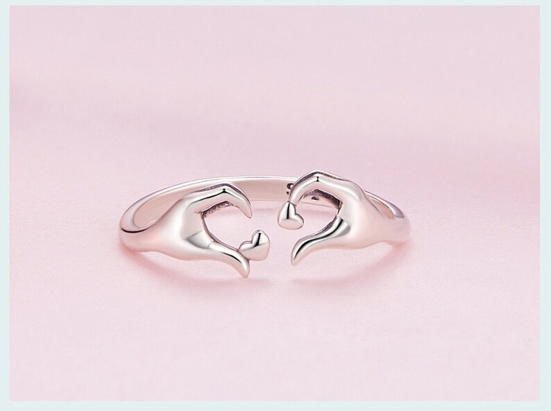 925 Sterling Silver Love Embrace Couple Rings | Adjustable