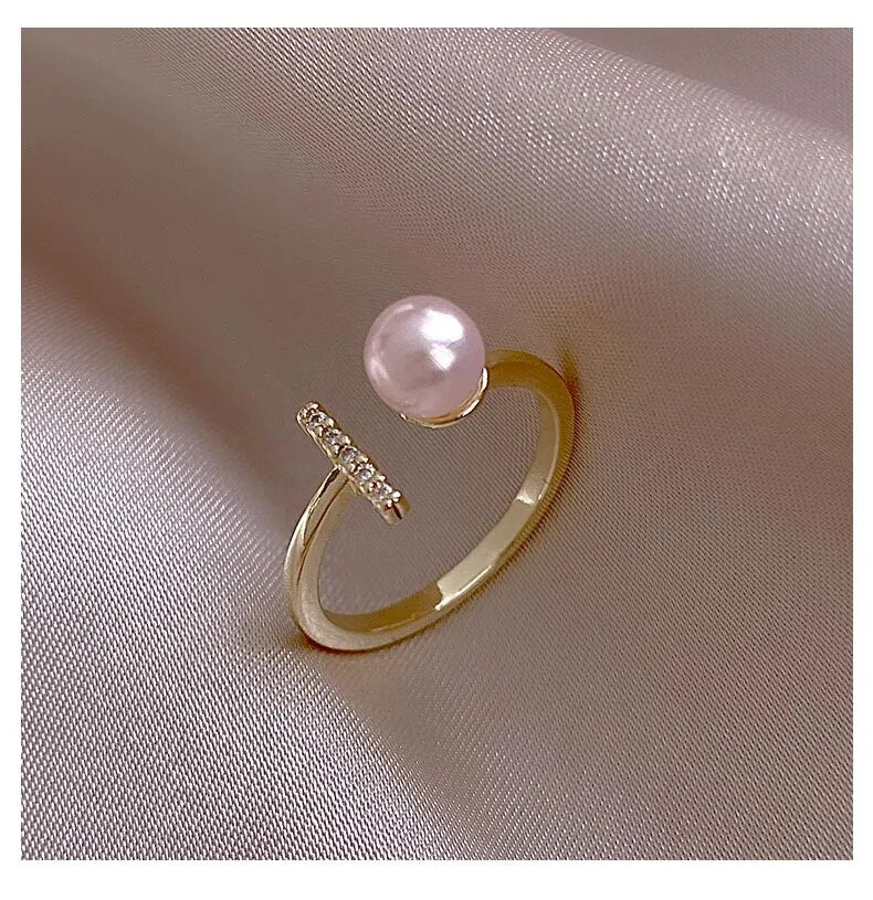 Gothic Open T-Shaped Pearl Ring | Adjustable Design