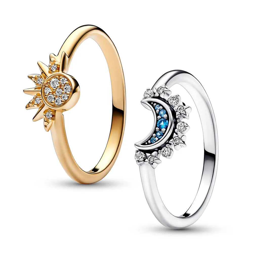 Sparkling Moon & Sun Silver Crystal Ring | Women's Fashion Jewellery