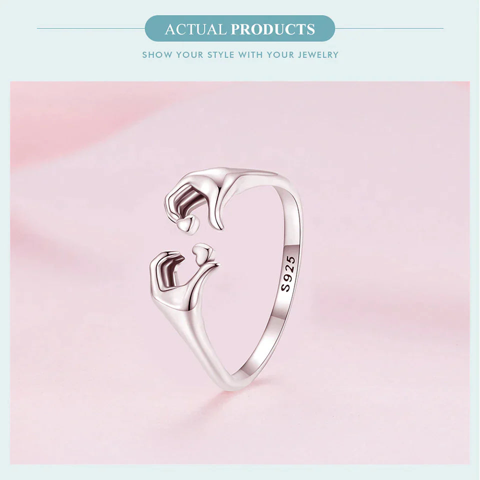 925 Sterling Silver Love Embrace Couple Rings | Adjustable