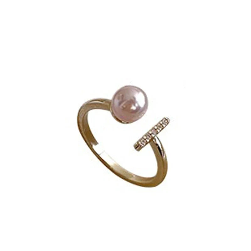 Gothic Open T-Shaped Pearl Ring | Adjustable Design