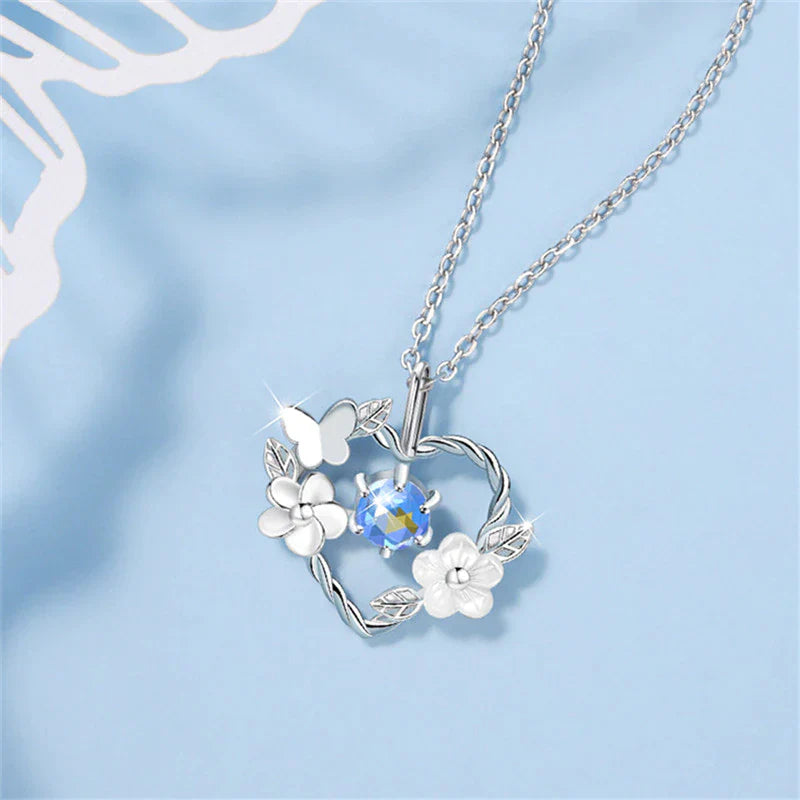 SILVER SEASHELL FLOWER HEART NECKLACE