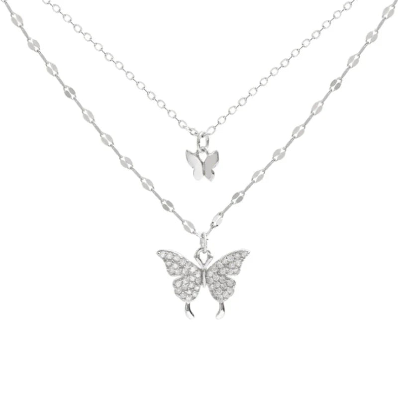 Elegant Silver Necklace Set with Shimmering Butterfly | Sophisticated Jewellery