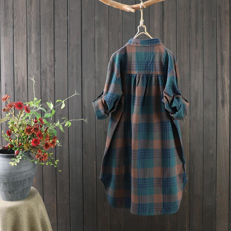 Ladies' Checked Long Blouse with Loose Fit – Rowen