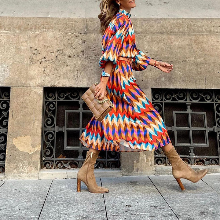 Coloured Print Midi Dress - Sophia