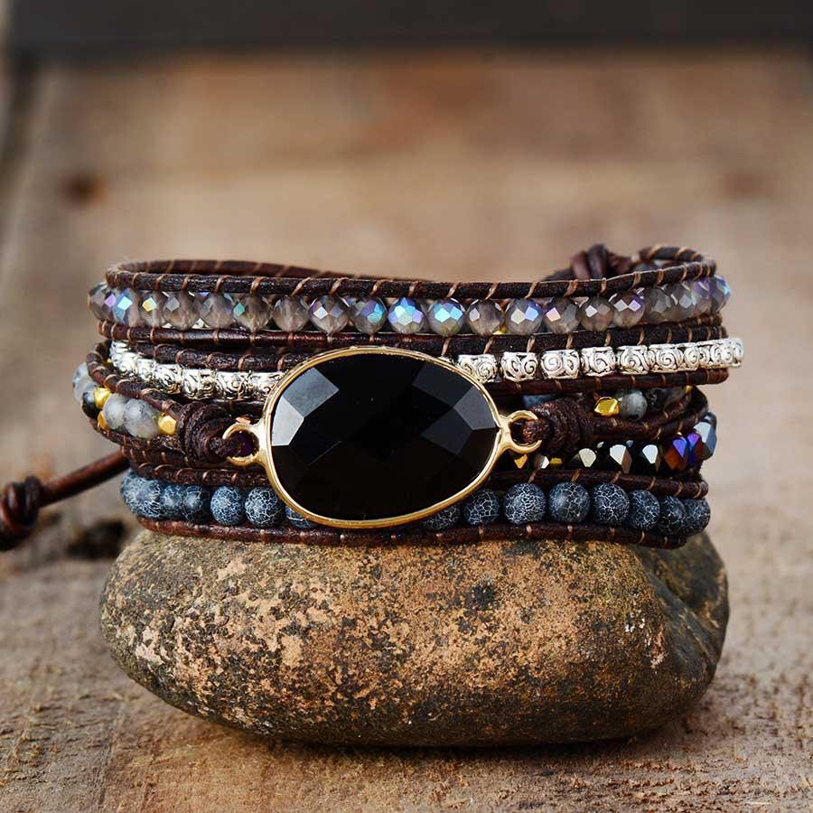 Onyx Moonlight Protective Wrap Bracelet - Lunara