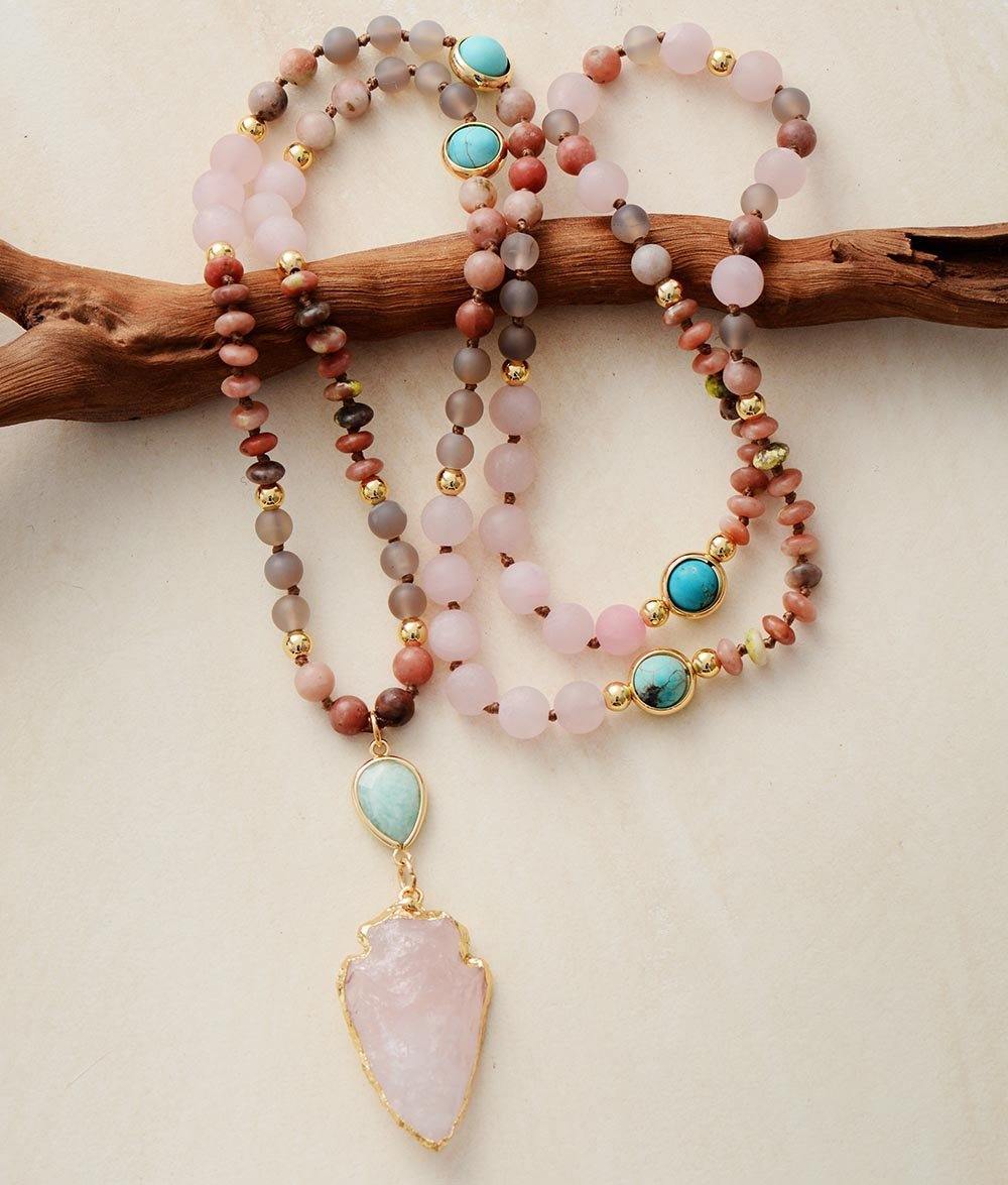 Rose Quartz and Amazonite Protection Necklace - Livia