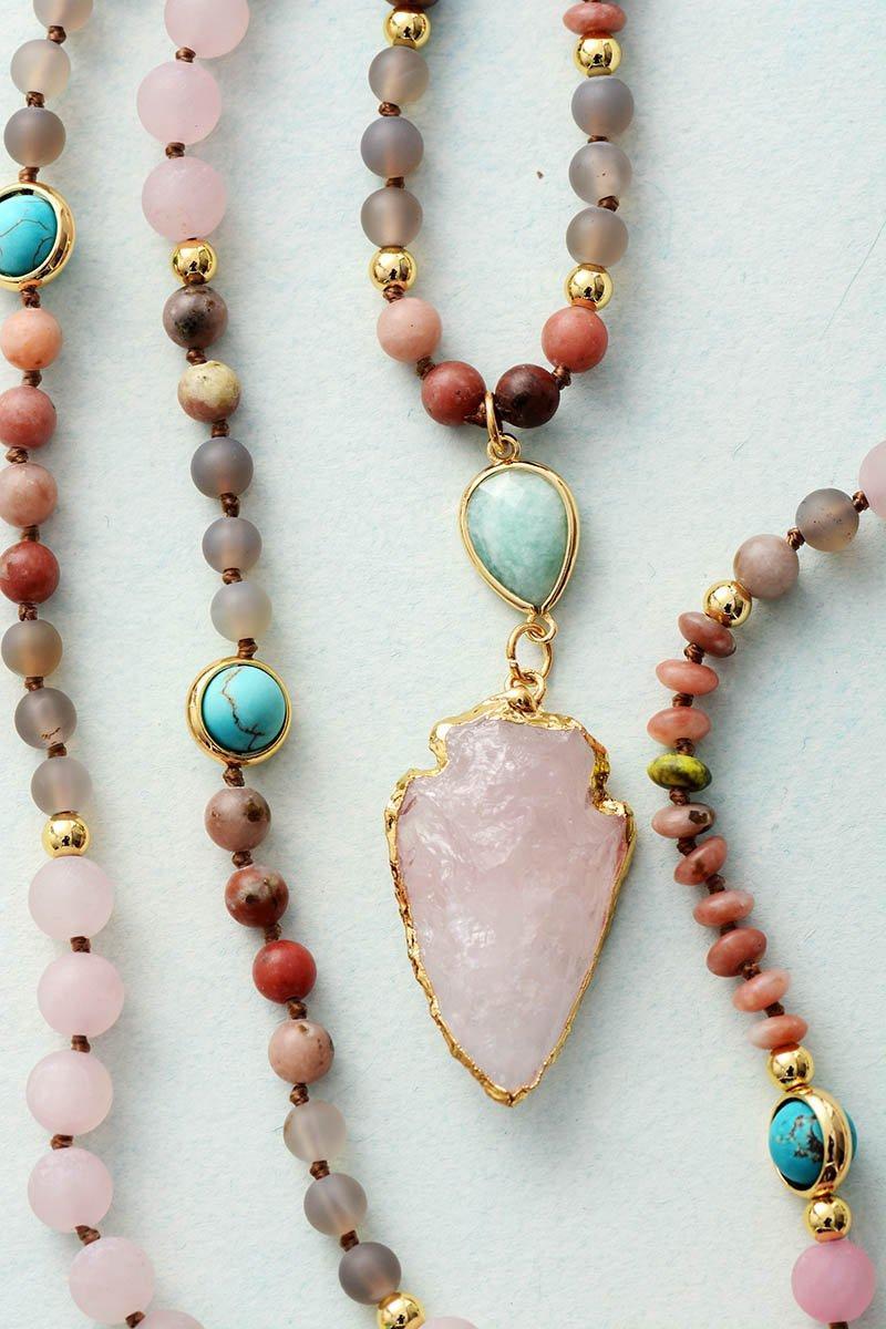 Rose Quartz and Amazonite Protection Necklace - Livia