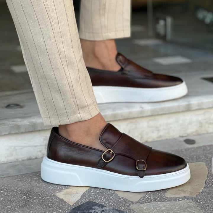 Lace-free men's leather sneakers with buckle details – Dante