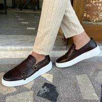 Lace-free men's leather sneakers with buckle details – Dante