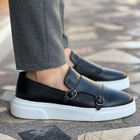 Lace-free men's leather sneakers with buckle details – Dante