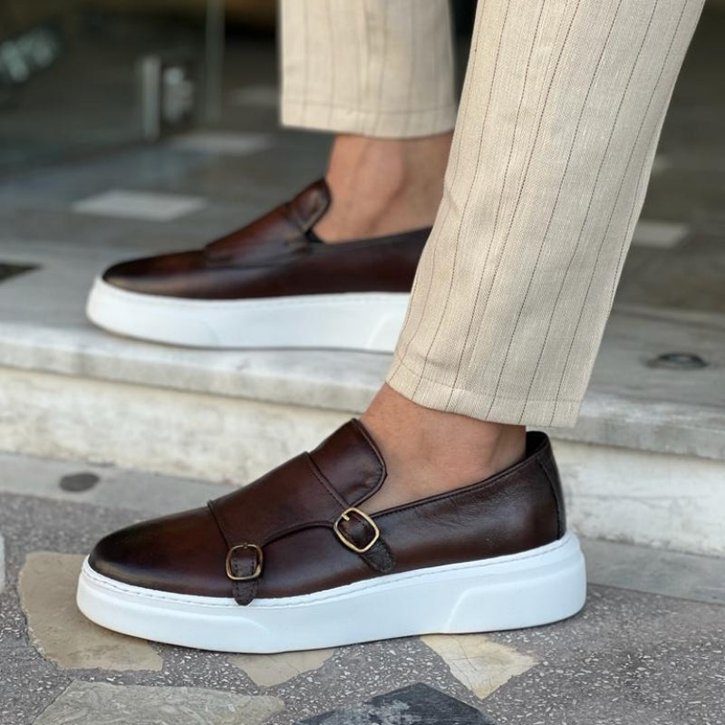 Lace-free men's leather sneakers with buckle details – Dante