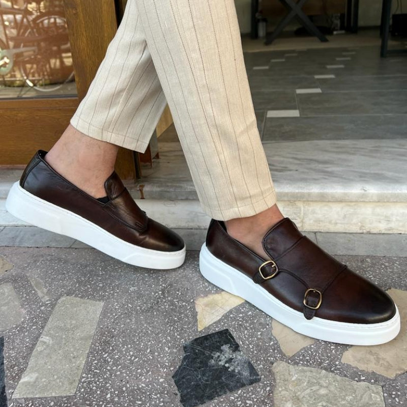 Lace-free men's leather sneakers with buckle details – Dante