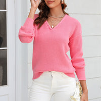 Women's knitted sweater with V-neck in loose fit – Wanfrieda