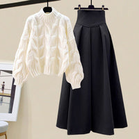 Two-piece knit set with sweater & pleated skirt – Amira