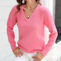 Women's knitted sweater with V-neck in loose fit – Wanfrieda