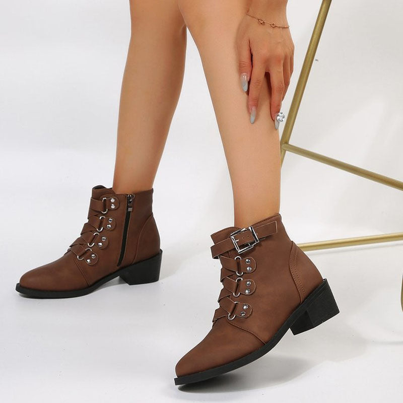 Ladies' ankle boots with block heel in vintage look – Yolisa