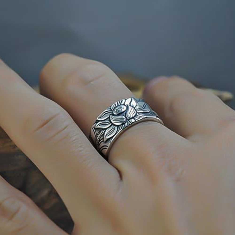 Lotus Sutra Silver Ring | Elegant Floral Jewellery