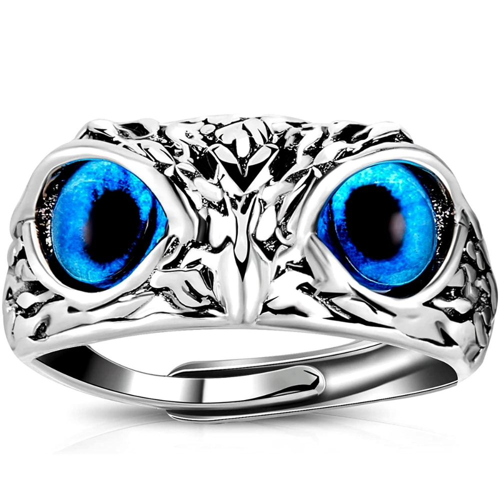 Silver Owl Eye Ring | Unique Animal Design | Adjustable