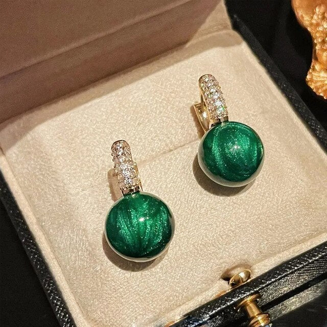 Stylish Green Gold Pearl Earrings – Alina