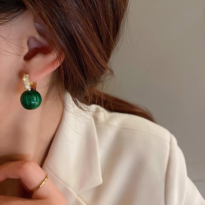 Stylish Green Gold Pearl Earrings – Alina