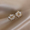 Round Opal Flower Stud Earrings in Gold - Amara