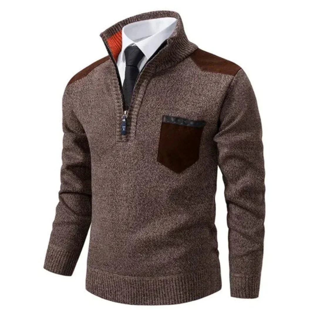 Men's pullover with edge zipper neck and long sleeves – Cedric