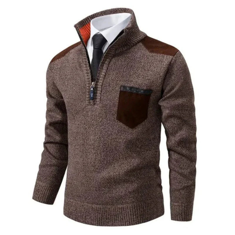 Men's pullover with edge zipper neck and long sleeves – Cedric