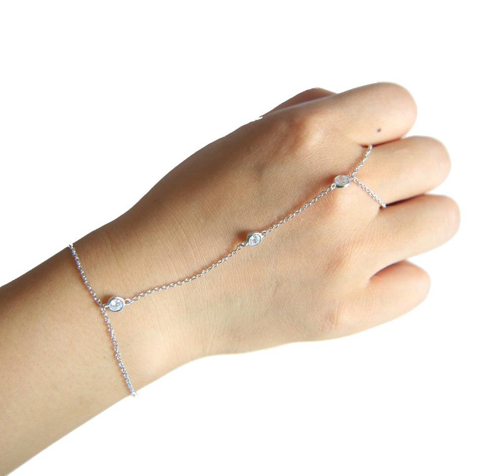 Crystal Chain Bracelet with Finger Ring | Elegant Palm Jewellery