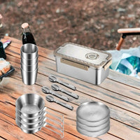 Camping Messware Kit Stainless Steel Dinnerware with Storage Box – CampSet