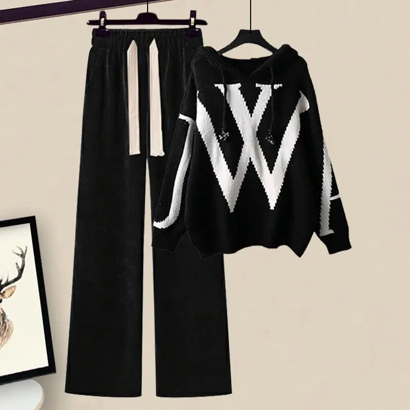 Ladies' Two-Piece Autumn Set with Knitted Sweater and Wide Trousers – Selina