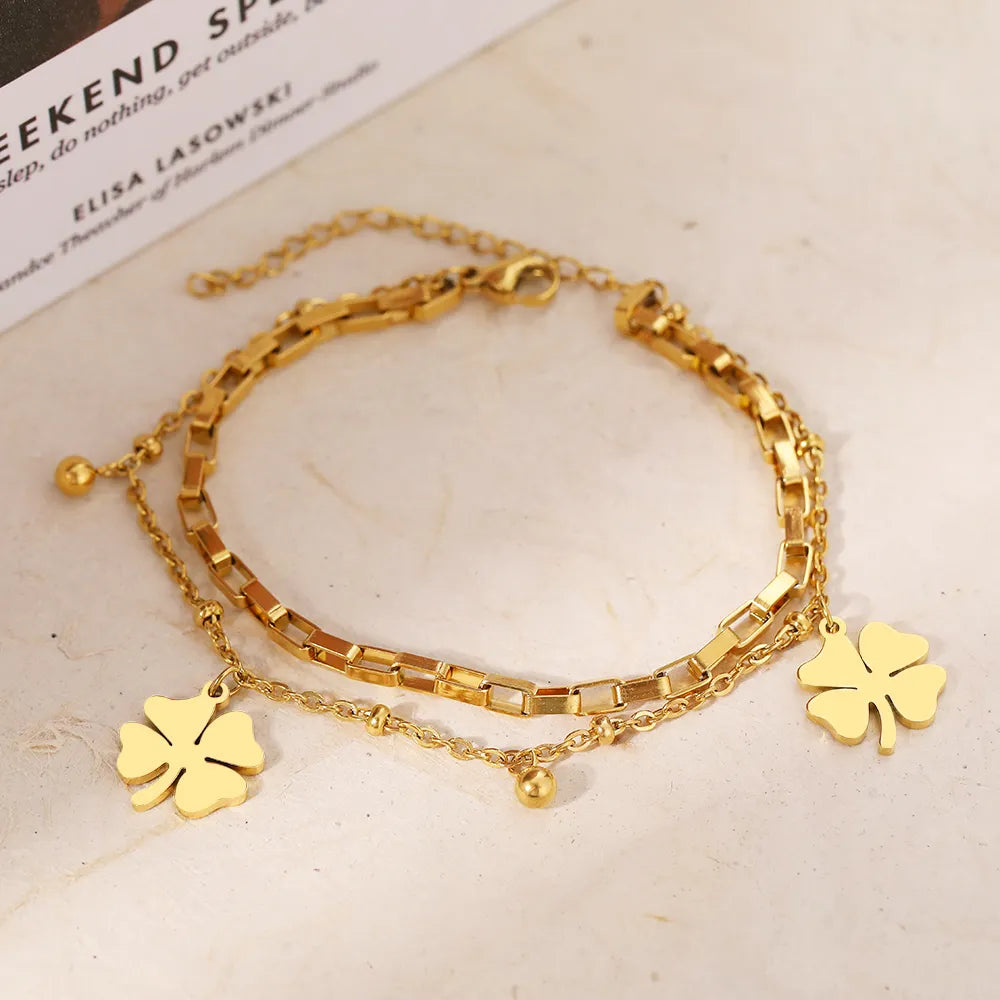 Gold Bracelet with Four-Leaf Clover Charm | Women's Lucky Jewellery