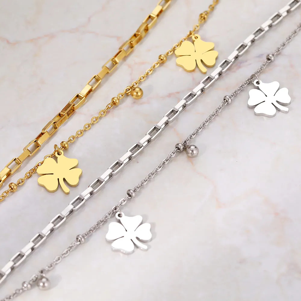 Gold Bracelet with Four-Leaf Clover Charm | Women's Lucky Jewellery