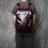 Vegetable-Tanned Cowhide Leather Laptop Backpack