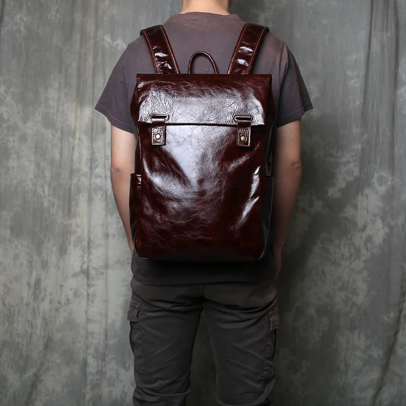 Vegetable-Tanned Cowhide Leather Laptop Backpack