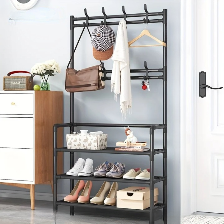 Coat Rack with Shoe Storage Shelf Multi-Layer Steel Frame – EntryMate