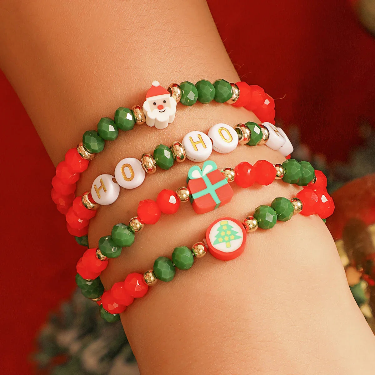 4 PIECE CHRISTMAS BEAD BRACELET SET