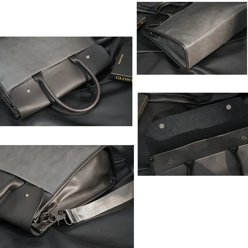 Men’s Retro PU Leather Briefcase with Shoulder Strap