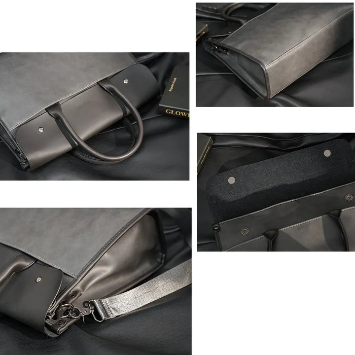 Men’s Retro PU Leather Briefcase with Shoulder Strap