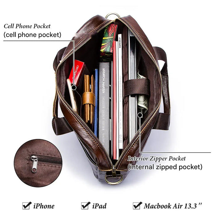 Genuine Leather Business Laptop Shoulder Bag